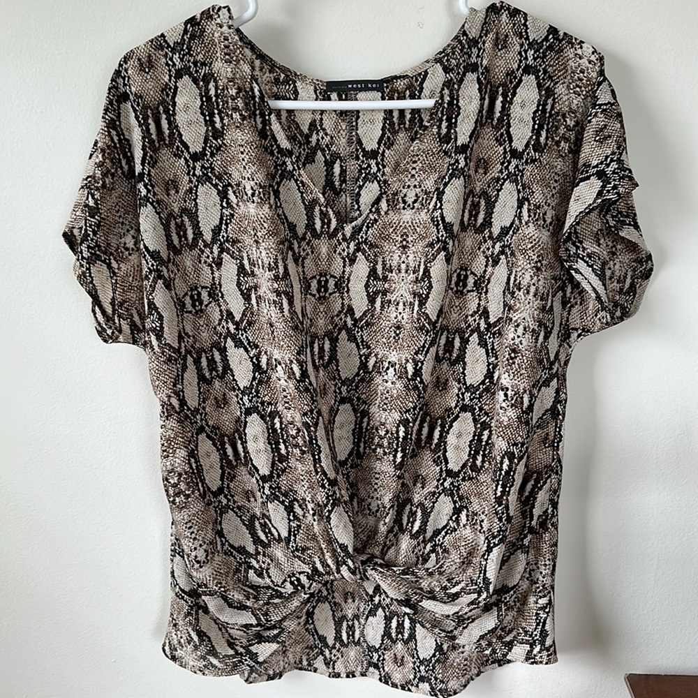 snakeskin print front knot blouse
